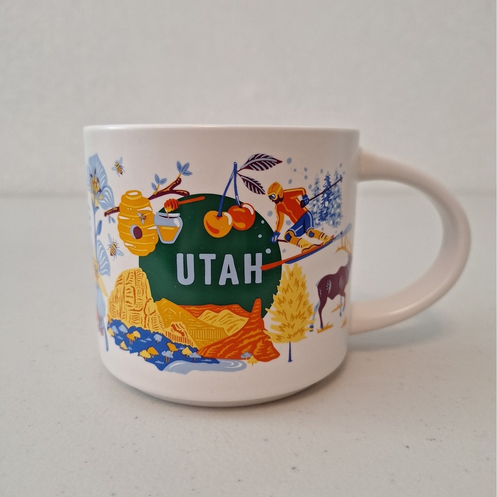 Starbucks Discovery Servies UTAH State Tea Coffee Mug Cup White Orange 14oz
